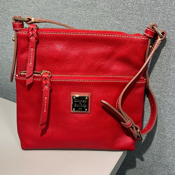 Dooney & Bourke Handbags - Dooney & Bourke Red Pebble Leather Letter Carrier Bag